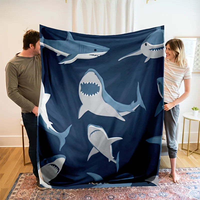 Manta de Tubarões - Design Oceânico Macio